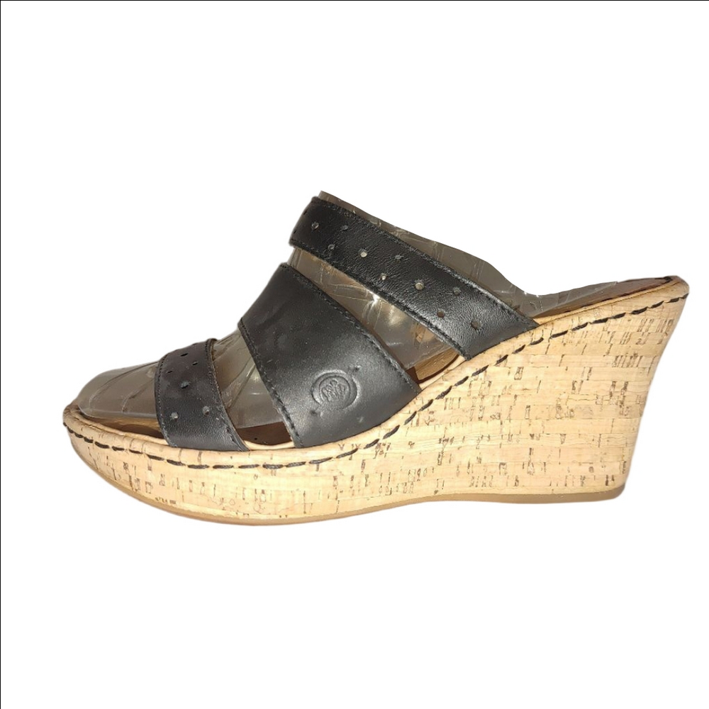 Born Marjorie Leather Cork Wedge Sandals Size 6